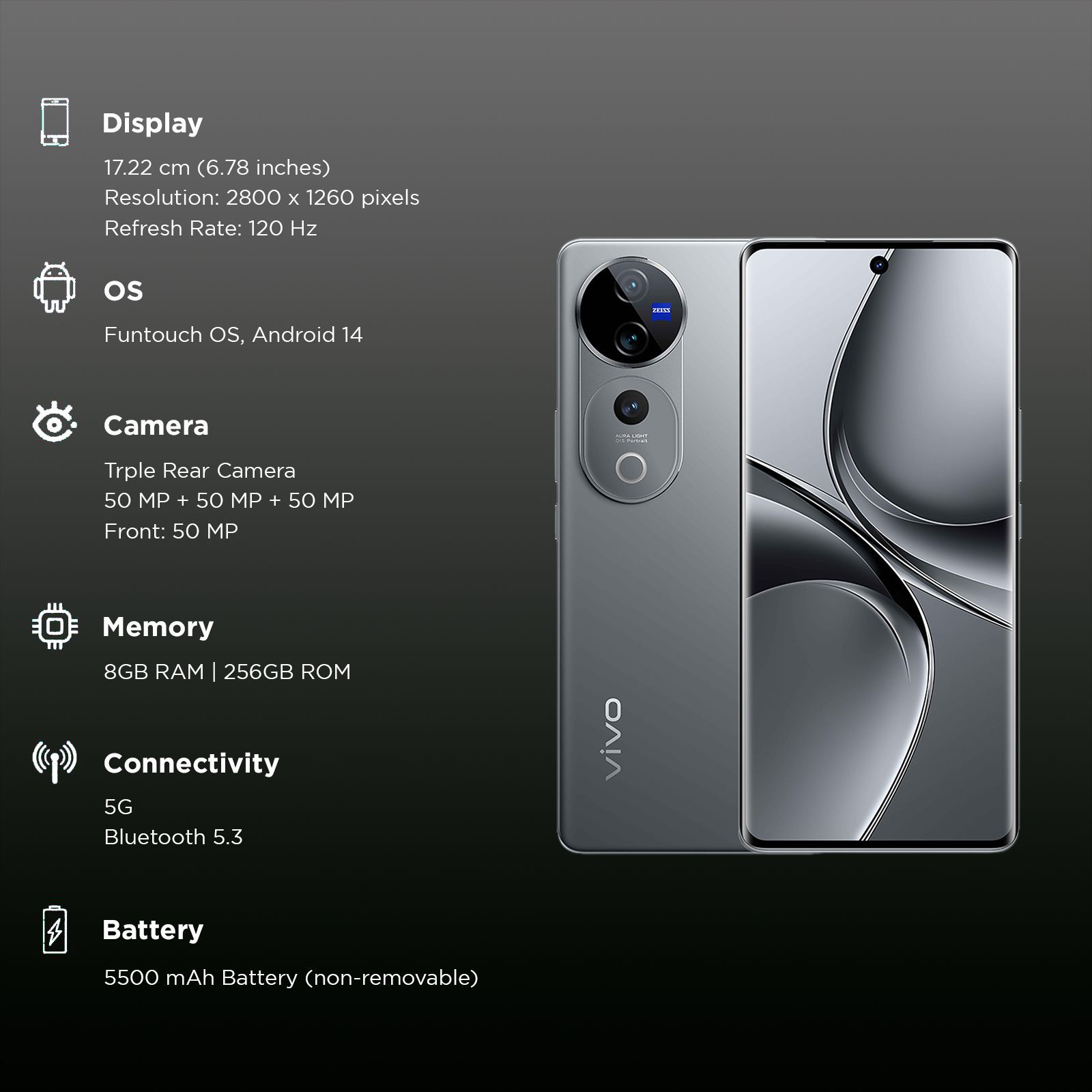 Buy vivo V40 Pro 5G (8GB RAM, 256GB, Titanium Grey) Online – Croma